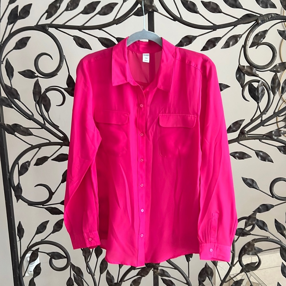 Old Navy hot pink long sleeve blouse size large
